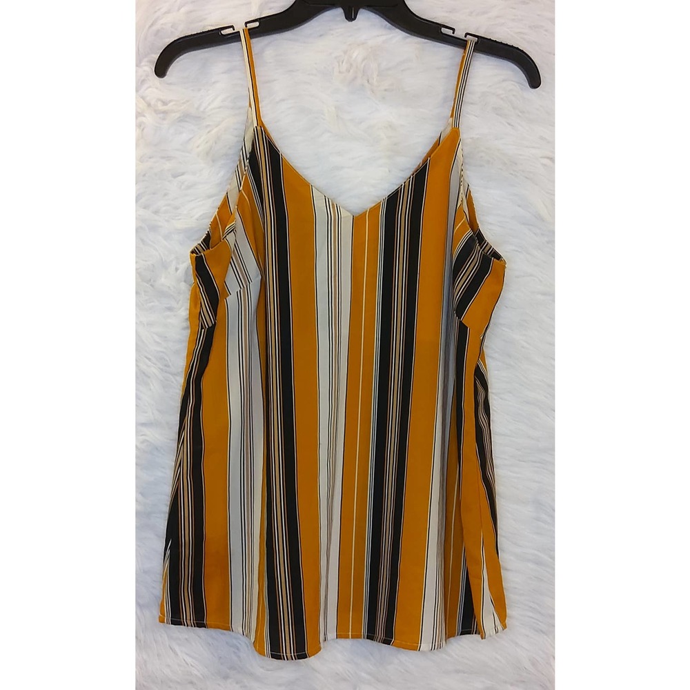 Women's Japna Tank Top Yellow Black White Stripes Size M